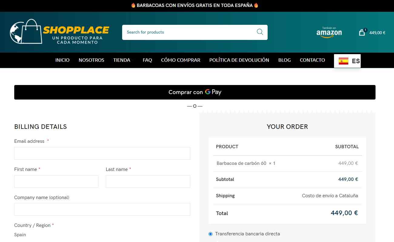 Shopplace — proceso de compra